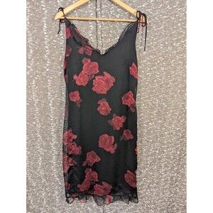 Vintage La Belle Black Floral Ruffled Tie Sleeve Dress Junior's 9